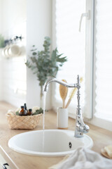 Bright kitchen interior. Scandinavian style. Provence furniture.