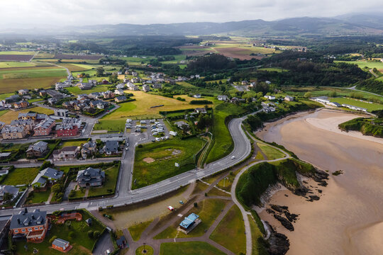 Aerial view of the wild coastline in Tapia de Casariego, Asturias, Spain.