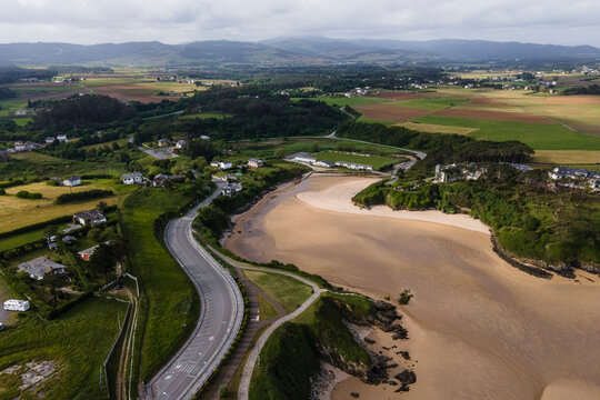 Aerial view of the wild coastline in Tapia de Casariego, Asturias, Spain.