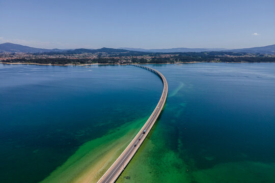 Aerial view of Ponte de Illa de Arousa, in Galicia, Spain.
