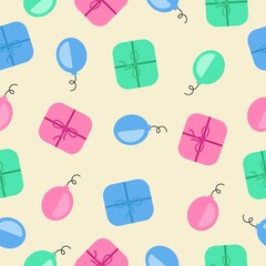 festive vector balloons with gifts pattern