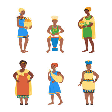 African people in traditional national clothes set vector illustration