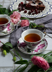 cup of tea with flowers