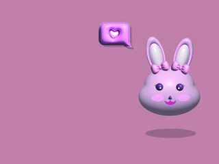 Three-dimensional rabbit on a pink background, three-dimensional image.