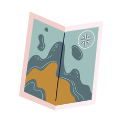 Vector element. Map of treasure, navigation. Concept of hiking, tourism, camping.