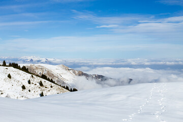 Winter landscape with snow from Alps