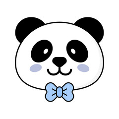 Cute panda boy face with blue butterfly on white background