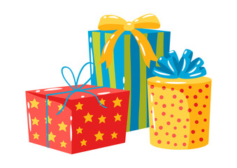 Illustration of gift boxes. Colorful present for celebration or promotion.