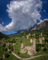Ancient towers of the Dzheyrakh gorge in summer