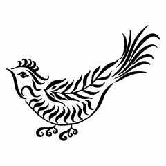 Fototapeta na wymiar Stylized bird drawing. Linear drawing. Decorative bird. Bird calligraphic drawing. Linear vector illustration.