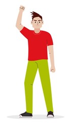 Obraz premium Man with clenched fist. Male Activist at strike. Flat graphic vector illustration isolated on white background