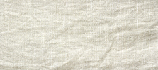 wrinkled natural linen fabric, top view, textile background
