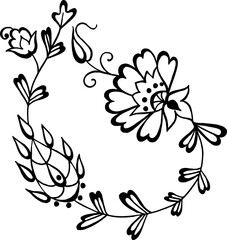 Vector floral ornamental composition. Vector illustration of floral ornament for design. Hand drawn calligraphic compositions with decorative flowers. Design element.