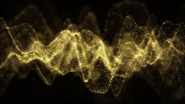 金の抽象的なデジタルの波。3DCGのテクノロジー背景