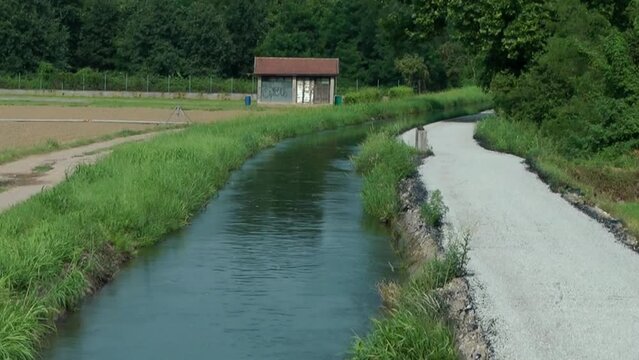 Villoresi canal in Lombardy (Gessate, Italy)