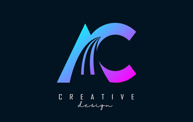 Creative colorful letters AC a c logo with leading lines and road concept design. Letters with geometric design.