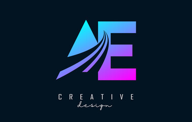 Fototapeta premium Creative colorful letters AE a e logo with leading lines and road concept design. Letters with geometric design.
