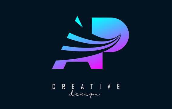 Creative colorful letters Ap A p logo with leading lines and road concept design. Letters with geometric design.