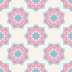 Seamless vector color pattern with mandala. Abstract oriental mandala background. Vintage decorative elements. Islam, Arabic, Indian, ottoman motifs. For textile, fabric and paper.