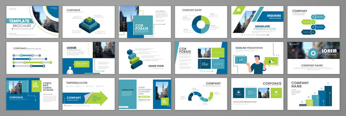 Business presentation infographic elements template set. Keynote presentation background, slide templates design, website, brochure cover, landing page, annual report brochure. Vector Illustration