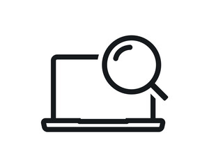 Laptop computer with magnifying glass icon. Vector illustration