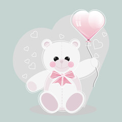 Vector image of a cute polar bear with a balloon. Template for postcards, flyers, banners.