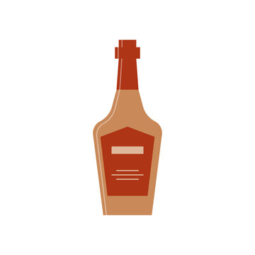 Bottle of whiskey, great design for any purposes. Cognac, brandy, rum. Flat style. Color form. Party drink concept. Simple image shape