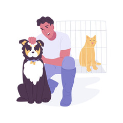 Helping in animal shelter isolated cartoon vector illustrations.