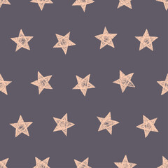 Kids hand drawn in chalk vector seamless pattern of stars on the night sky background.