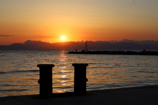 Idyllic sunrise at Rafina port, Greece