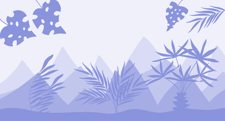 Fototapeta na wymiar Landscape with mountains and palms. Silhouette vector illustration
