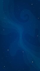 Cartoon outer space background vector illustration. Abstract shiny stars systems in outer space on vertical dark blue background for children space game or night sky graphic design concept.