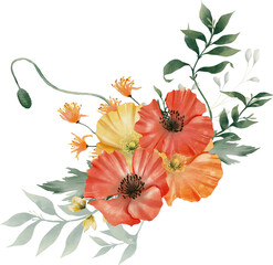 red orange yellow poppy bouquet compositions autumn summer warm floral flowers blossom 