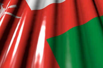 pretty any feast flag 3d illustration. - glossy - looking like plastic flag of Oman with large folds lay diagonal