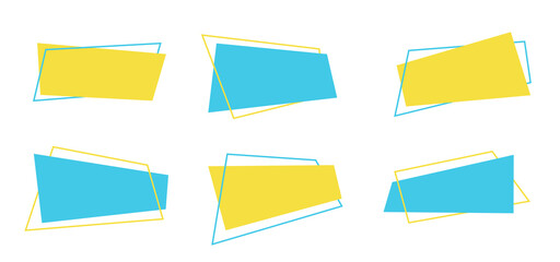 Color isolated price badge set, flat rectangle discount label, abstract trendy promo tag, horizontal geometric promotion sticker collection, festive web sale banner, vector graphic