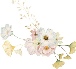 yellow golden ginko foliage pastel blossom bouquet rose blush light blue