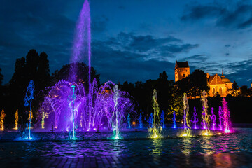 Multimedia Fountain Park in Podzamcze area, Warsaw city, Poland - obrazy, fototapety, plakaty