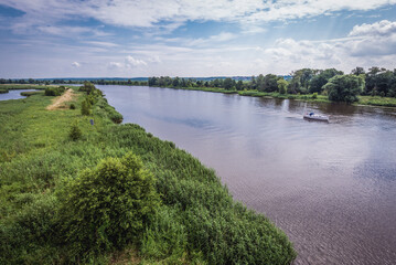 Aerial view of West Oder river in Mescherin municipality, Germany