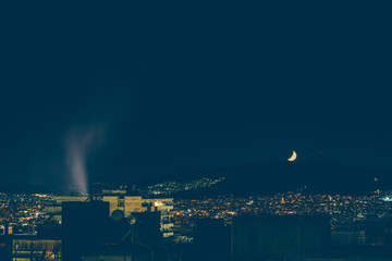 Summer nights in Athens, Greece with moon view