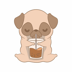 dog with tea hand draw illustration 