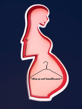 Abortion Hanger And Pregnat Women Silhouette, This Is Not Healthcare. Unsafe Abortion Concept