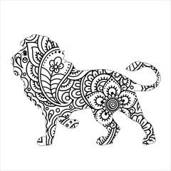 silhouette of a lion. Lion animal mandala coloring book page .lion vector illustration