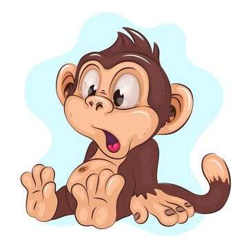 Surprised Cartoon Monkey. A childish illustration of a surprised cartoon monkey sitting on the floor, with its mouth open. Cartoon mascot. Positive and unique design.