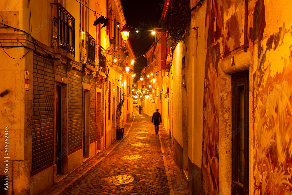 Wall mural Illuminated night old street Porto