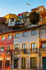 Old town facades sunset Porto