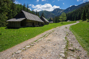 Fototapeta na wymiar Old huts in the Jaworzynka Valley. Tatra Mountains.