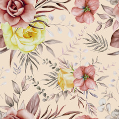elegant seamless pattern floral with elegant brown flower and leaves
