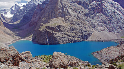 Naklejka na ściany i meble Beautiful lake in Fann mountains. Pamir-Altay in Tajikistan.