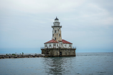 Chicago Harbor Lighthouse located on Lake Michigan. Chicago, Illinois.