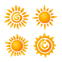 Sun symbol set. Nine Yellow and orange suns design. Vector illustration.